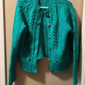 J. Crew Green Cable Knit Cardigan Size Medium